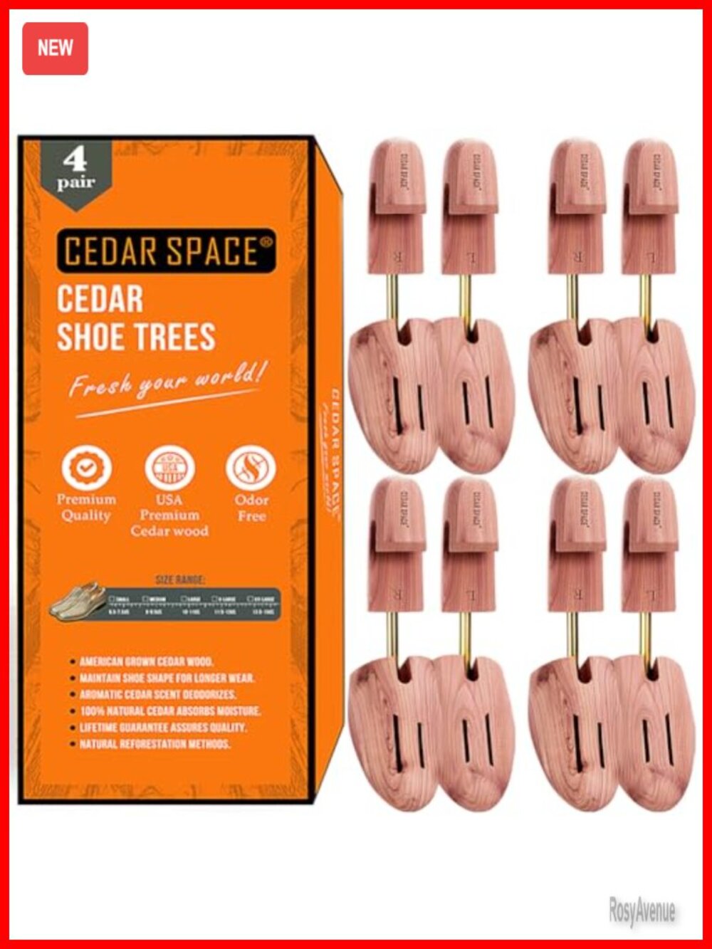 Cedar Shoe Trees for Men 4-Pack Adjustable Wood Shoe Stretcher